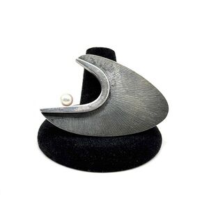 Rare Jay Tuttle Sterling Silver Brooch with Pearl, Vintage Modernist Pin